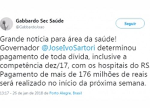 Governo do estado anuncia pagamento de dívida com hospitais